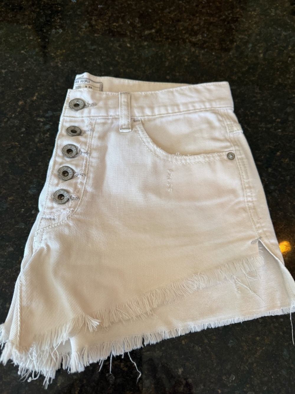 Free People We The Free White Distressed Button Fly Shorts